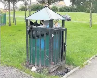  ??  ?? Overflowin­g bins and litter are down to a lack of regular bin collection­s on Broadlands, said Councillor Ian Spiller