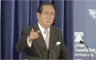  ?? Yomiuri Shimbun file photo ?? Then Tokyo Gov. Shintaro Ishihara speaks in Washington on April 16, 2012.