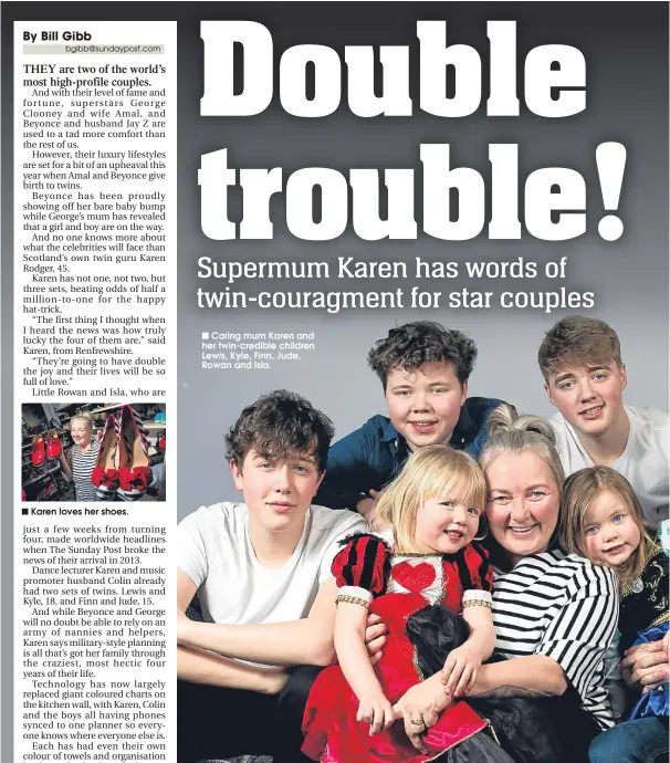  ??  ?? ■ Caring mum Karen and her twin-credible children Lewis, Kyle, Finn, Jude, Rowan and Isla.