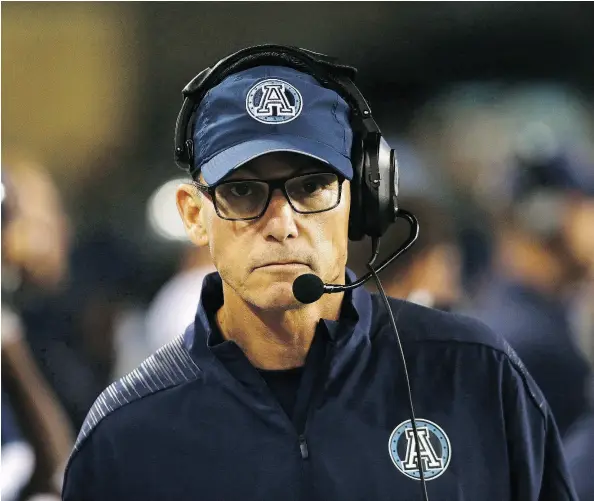  ?? COLE BURSTON/THE CANADIAN PRESS ?? Toronto head coach Marc Trestman has been fired, after the Argos were a bust on the field and at the box office.