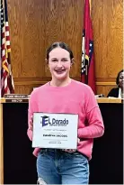  ?? (Courtesy El Dorado School District) ?? Camdyn Jacobs was honored as Student of the Month Monday at the monthly El Dorado School Board meeting.