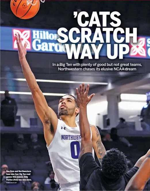  ?? NAM Y. HUH/AP ?? Boo Buie and Northweste­rn have won four Big Ten road games this season. Only Purdue (five) was won more.