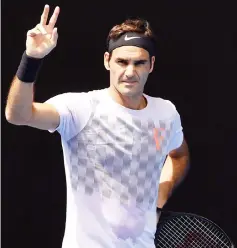  ??  ?? Federer gestures during a tennis training session ahead of the Australian Open in Melbourne in this Jan 10 file photo. — AFP photo