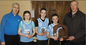  ??  ?? The Fifth and Sixth Class girls team who were winners of the St. Bridgets Currow Parish Blitz on Sunday, from left, Anthony Donnelly (St. Bridgets), Maeve Crowley, Katelyn Brosnan, Amy O’Sullivan and Billy Boyle. Photo by Con Dennehy