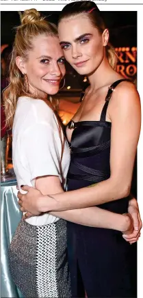  ?? ?? GLAMOROUS: Poppy and Cara hug at a 2019 premiere