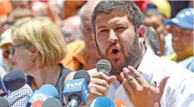  ?? (AFP) ?? This file photo shows David Smolansky at a press conference at Bolivar square, in Caracas on May 25