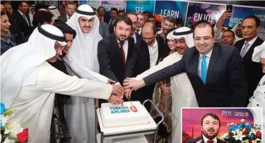  ??  ?? KUWAIT: Officials cut the cake during the ceremony. (Inset) Adem Ceylan, Vice President, Sales - Middle East and Cyprus speaks during the press conference. —Photos by Yasser Al-Zayyat