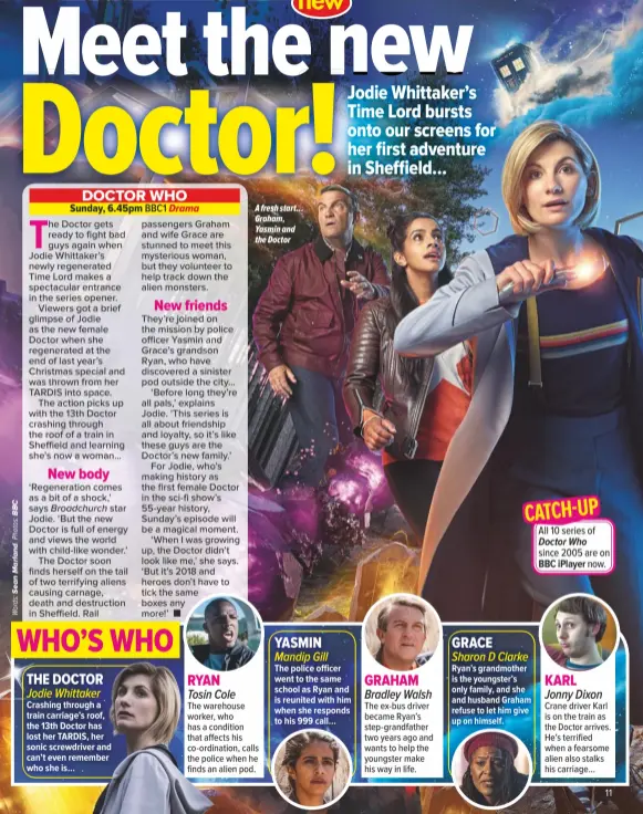  ??  ?? A fresh start… Graham, Yasmin and the Doctor catch-upAll 10 series ofDoctor Who since 2005 are onBBC iPlayer now.