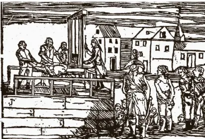  ?? FOTO: ARCHIV ?? Als „Der Fetzer“1803 hingericht­et wurde, scharte der Schiefbahn­er Wilhelm Hüsgen den Rest der Bande hinter sich.