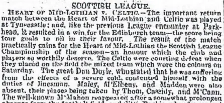  ??  ?? 0 The Scotsman report on the Heart of Mid-lothian’s thumping of Celtic and, below, the 1894-95 team which claimed the league title