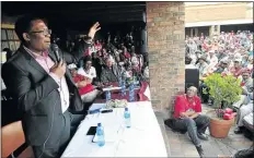  ?? PHOTO: VELI NHLAPO ?? RALLYING CALL: Panyaza Lesufi addresses Swallows fans at the Ipelegeng Community Centre in Soweto yesterday