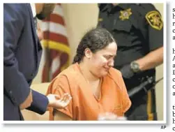  ?? AP ?? Amanda Ramirez, accused of killing identical twin sister, Anna, during a night of drinking, cries at hearing in Camden, N.J., court.