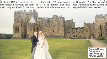  ??  ?? Sean and Sonia Gallagher at their wedding at Alnwick Castle