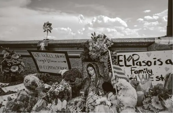  ?? Michael Robinson Chavez / Washington Post file photo ?? A memorial near the mass shooting site in El Paso is shown last year. After the attack, the city unified, but it is struggling to do so again amid a surge in virus cases.