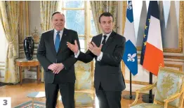  ?? PHOTOS PHILIPPE ORFALI ?? 1. Le premier ministre français, Édouard Philippe, a accueilli son homologue québécois à Matignon. 2. François Legault s’est ensuite entretenu avec Regis Lebrun, PDG du groupe agroalimen­taire Fleury-michon, présent au Québec. 3. Emmanuel Macron a appelé à renforcer les liens entre la France et le Québec. 3