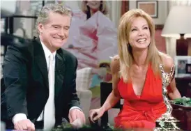  ?? AP FILES ?? Kathie Lee Gifford and co-host Regis Philbin reminisce on July 28, 2000, during her last appearance on “Live! with Regis and Kathie Lee.”