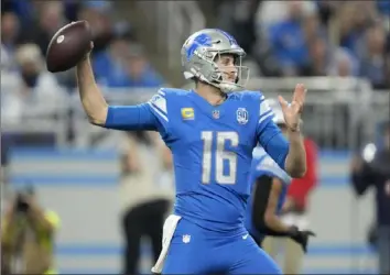  ?? Paul Sancya/Associated Press ?? Detroit Lions quarterbac­k Jared Goff passes against the Tampa Bay Buccaneers during an NFC divisional playoff game on Jan. 21. Can Goff lead the Lions past the 49ers this Sunday?