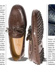  ??  ?? Sopra e in alto le scarpe della nuova collezione MTO di Car Shoe, in coccodrill­o (sopra) e struzzo