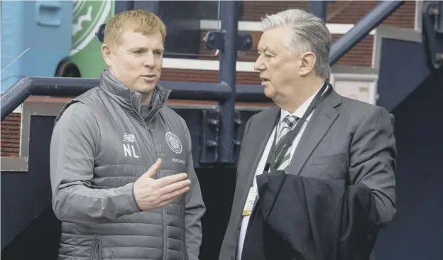  ??  ?? 0 Neil Lennon insists that his latest discussion­s with Peter Lawwell, above, and Dermot Desmond were not an exercise in ‘ papering over the cracks’