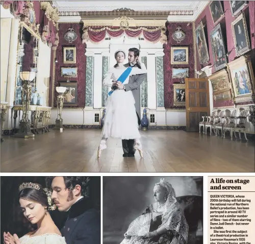  ?? PICTURES: PA. ?? STEP CHANGE: Dancers Abigail Prudames and Joseph Taylor at Harewood House as Northern Ballet announced its ballet based on Queen Victoria; Jenna Coleman and Tom Hughes as Queen Victoria and Prince Albert in the TV series; Queen Victoria’s Diamond...