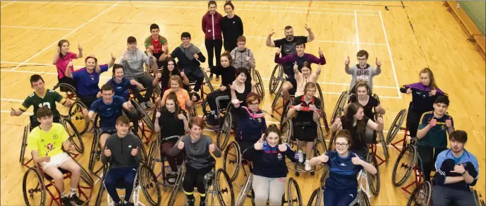  ??  ?? Ramsgrange Community School students enjoying wheelchair basketball recently.