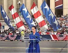  ?? KUNA ?? Sheikha AI-Zain AI-Sabah, Kuwait’s ambassador to the US, delivers a speech at National Memorial Day in Washington, DC.