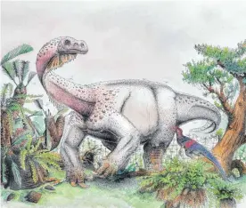  ?? FOTO: DPA ?? Der Dinosaurie­r „Ledumahadi mafube“lebte vor 200 Millionen Jahren. Er gehörte zu den ersten, die auf vier Beinen liefen.