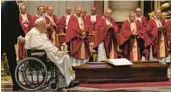  ?? VINCENZO PINTO/GETTY-AFP ?? Pope Francis attends the funeral of Cardinal George Pell on Saturday at the Vatican.