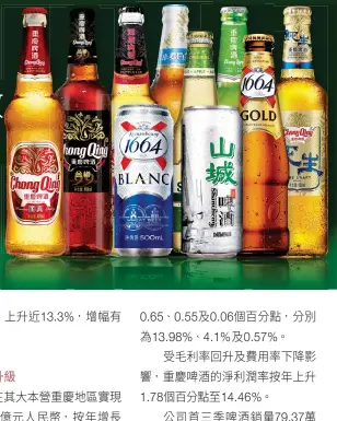  ??  ?? 重慶啤酒為嘉士伯集團­成員，並且擁有樂堡、嘉士伯、凱旋1664等國際品­牌的產銷權（公司網頁圖片）