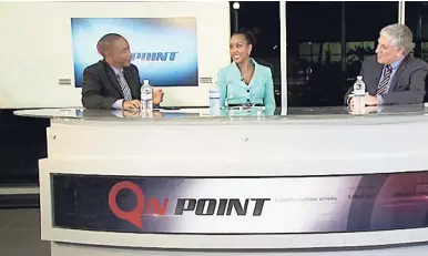  ??  ?? ‘On Point’ hosts Dennis Chung and Kalilah Reynolds listen to a point being made by US Ambassador Luis Moreno.