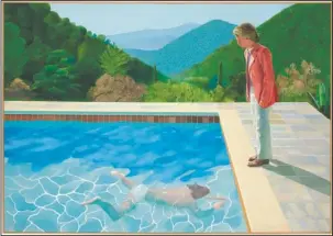  ?? The Associated Press ?? SELLING AT EIGHT FIGURES: This undated photo provided by Christie's Images Ltd. 2018, shows a painting by David Hockney entitled "Portrait of an Artist (Pool with Two Figures)." Christie's expects the painting to set a new record for a work by a living artist sold at auction, in their November 2018 sale. The previous record was held by Jeff Koons' "Balloon Dog," which sold for $58.4 million in 2013.
