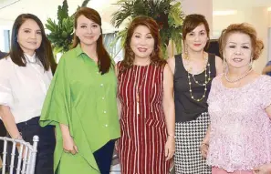  ??  ?? (From left) Ruth Rodriguez, Suzette Lopez, Connie Haw, Arlene Yu and Baby de Jesus.