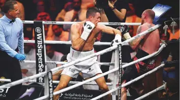  ?? AFP ?? British boxers George Groves (right) and Callum Smith during the World Boxing Super Series Super-Middleweig­ht Ali Trophy Final at the King Abdullah Sports City in Jeddah.