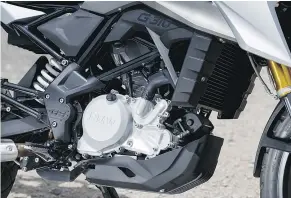  ??  ?? The G310GS’s liquid-cooled engine produces 34 horsepower and 20.7 pound-feet of peak torque, plenty for passing on the highway.