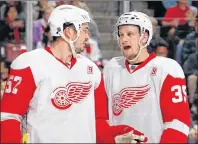  ?? AP PHOTO ?? In this December 2016 photo, Detroit Red Wings left wing Anthony Mantha (right) talks to Detroit Red Wings defenseman Jonathan Ericsson.