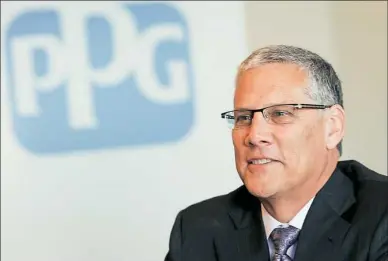  ?? Nate Guidry/Post-Gazette ?? Michael McGarry, CEO of PPG Industries, at his office at One PPG Place, Downtown.