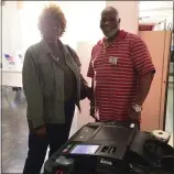  ?? EVAN BRANDT — MEDIANEWS GROUP ?? Voter Gertrude Poage, left, thanks poll worker Ken Daniels for his help at the polls at Invictus Ministries in Pottstown Tuesday.