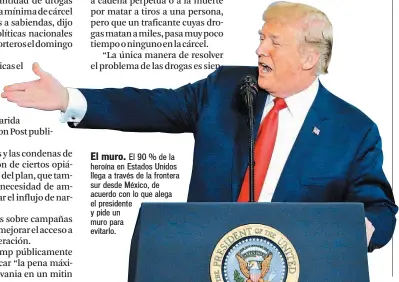  ??  ?? El muro. El 90 % de la heroína en Estados Unidos llega a través de la frontera sur desde México, de acuerdo con lo que alega el presidente y pide un muro para evitarlo.