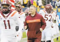  ?? KEITH SRAKOCIC/AP ?? Virginia Tech head coach Justin Fuente announced Monday that starting defensive end Houshun Gaines will miss the rest of the season. The Hokies currently have just four wins this season.