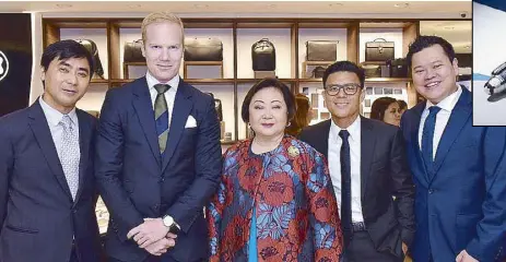  ??  ?? Inked partnershi­p: (from left) Montblanc sales director for Southeast Asia Kenneth Shek, Montblanc president for Southeast Asia Matthieu Dupont, Rustan’s chairman and CEO Zenaida Tantoco, Rustan’s president Donnie Tantoco, and Montblanc senior sales...
