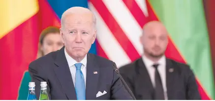  ?? ?? l El presidente de EU, Joe Biden, durante una reunión con un grupo de nueve países que conforman el flanco oriental de la OTAN.