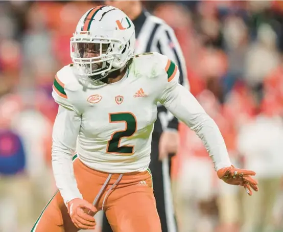  ?? KUPFERMAN/AP ?? Miami cornerback Tyrique Stevenson was recently projected to land in the first round by the NFL Network’s Daniel Jeremiah.JACOB