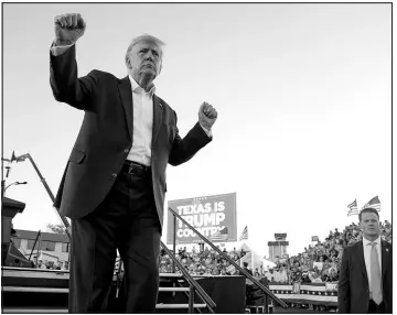  ?? EVAN VUCCI / ASSOCIATED PRESS ?? Former President Donald Trump dances during a campaign rally Saturday after speaking at Waco Regional Airport in Waco, Texas.