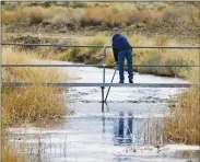  ?? Tribune News Service ?? A DWP employee takes water readings on a tributary of the Owens River near Bishop, California March 25, 2017.