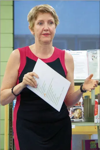  ??  ?? Author Gaylene Guillemin speaks about her grief journey during a presentati­on at the Swift Current Branch Library, June 7.