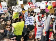  ?? KATHY WILLENS — THE ASSOCIATED PRESS ?? On Jan. 29, protesters and immigrants’ rights’ advocates rally in opposition to President Donald Trump’s immigratio­n order at Battery Park in New York. In addition to spanning numerous demonstrat­ions across the country, The American Civil Liberties...