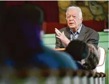  ?? John Amis/Associated Press file photo ?? Former President Jimmy Carter, shown in 2019 teaching Sunday school at Maranatha Baptist Church in Plains, Ga., has entered hospice care at his home in Georgia.