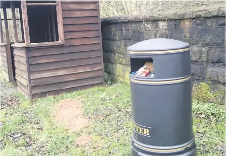  ??  ?? The bin bought by Kingsley Parish Council on the A52 in Froghall, which is regularly close to overflowin­g.