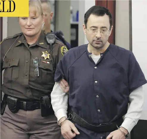  ?? JEFF KOWALSKY/AFP/GETTY IMAGES ?? Former sports doctor Larry Nassar arrives for impact statements during a hearing Wednesday in Lansing, Mich. Nassar was sentenced to 40 to 175 years in prison for sexually assaulting girls and young women under his care.