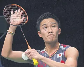  ??  ?? Kento Momota celebrates after defeating Daren Liew in the men’s semi-finals.